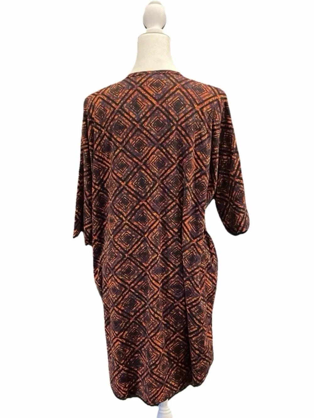 LuLaRoe Irma Tunic Top S Geometric Diamond Print Orange Black - Picture 4 of 6